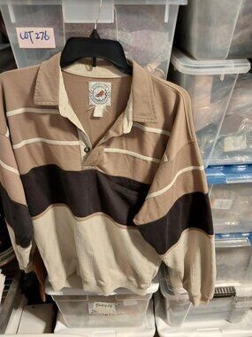Vintage Greenline Intl Men Polo Shirt Horizonal Stripes in Brown Tan & Black SzM